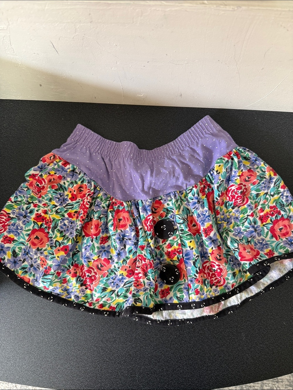 Floral Tiered Skirt with Lavender Waistband 90’s